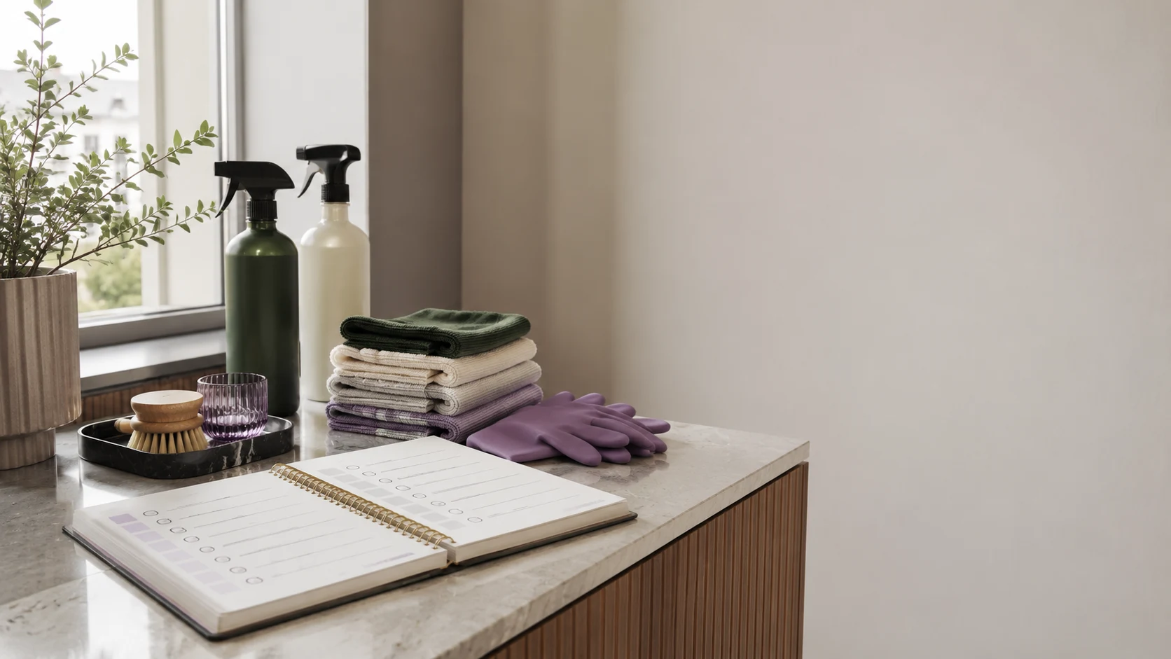 Janela com luz natural, checklist e materiais preparados